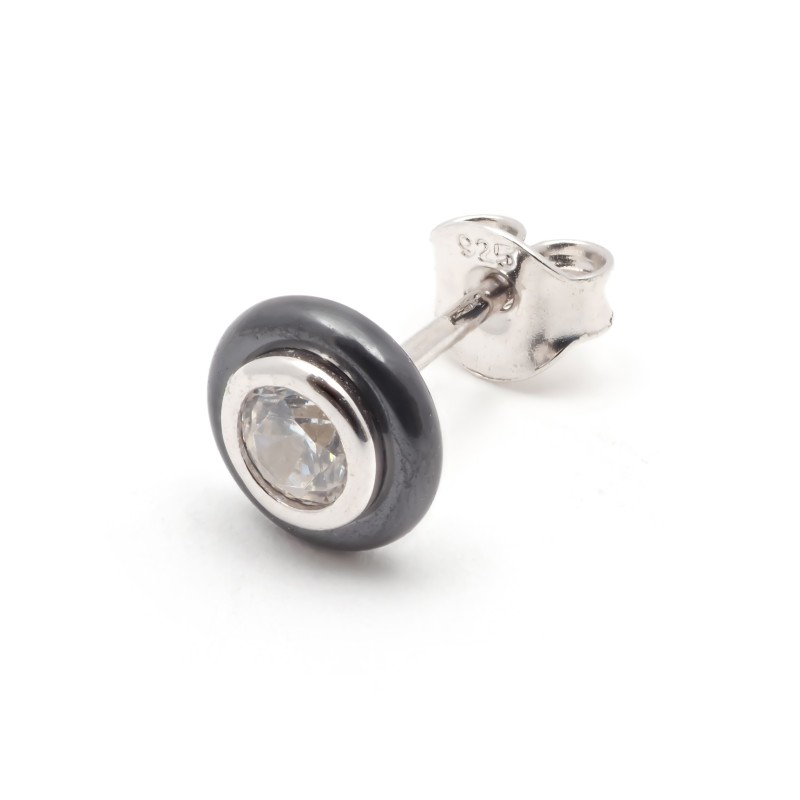 Boucles d'oreilles clous femme carador en argent et céramique noire et oxyde de zirconium