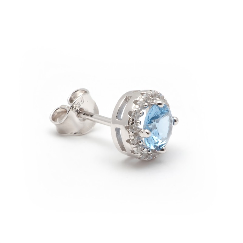 Boucles d'oreilles clous Carador en argent  oxydes de zirconium et spinelle bleue