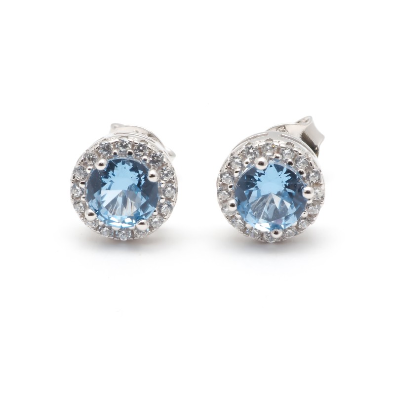 Boucles d'oreilles clous Carador en argent  oxydes de zirconium et spinelle bleue