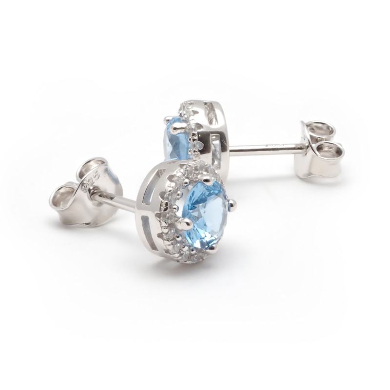 Boucles d'oreilles clous Carador en argent  oxydes de zirconium et spinelle bleue