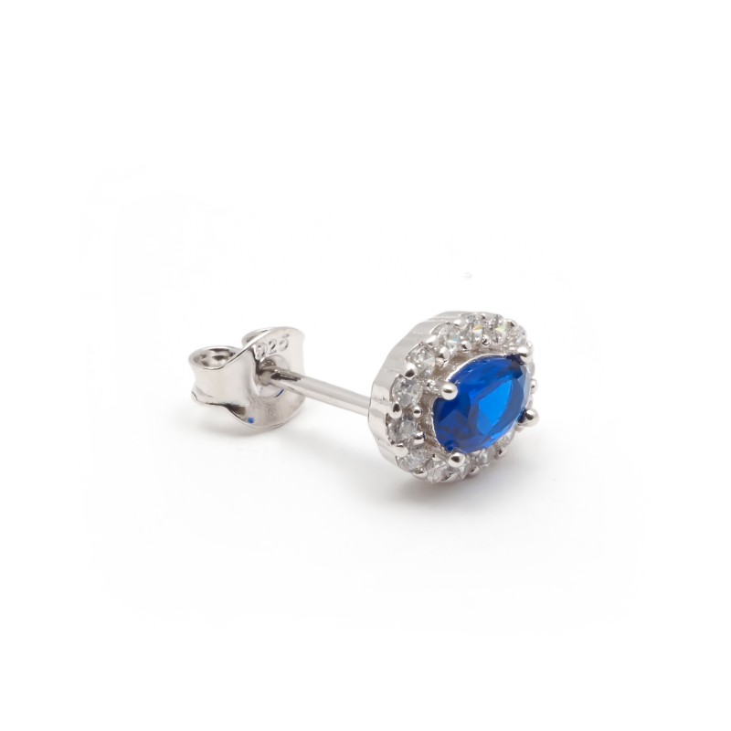 Boucles d'oreilles clous Carador en argent  et spinelle bleu saphir