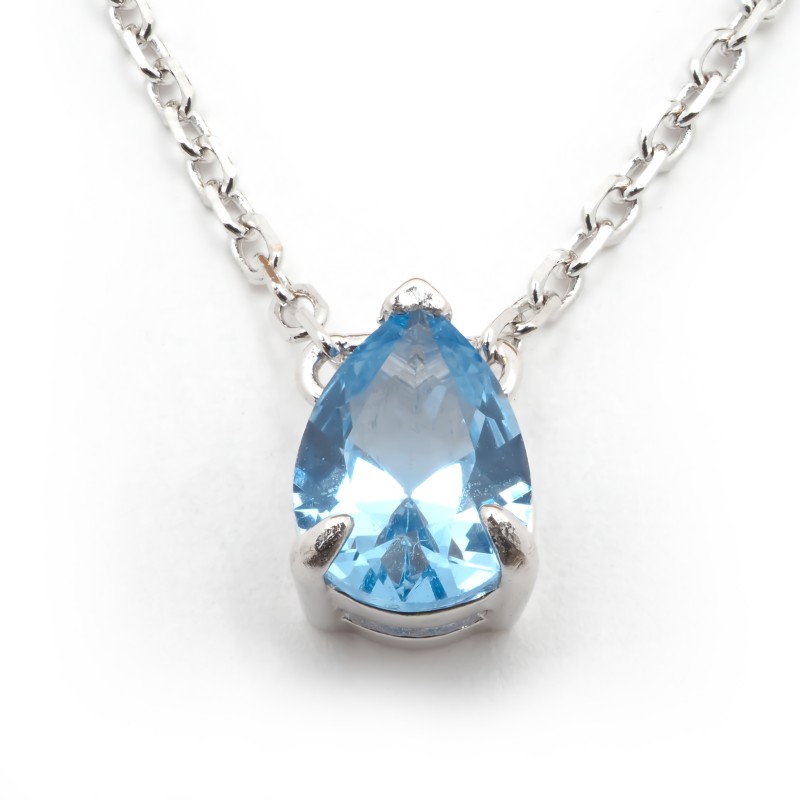 Collier solitaire femme carador en argent et oxyde bleu serti griffes