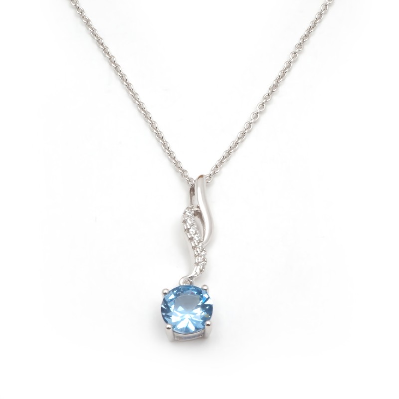 Collier fantaisie femme carador en argent et oxydes blanc et  bleu