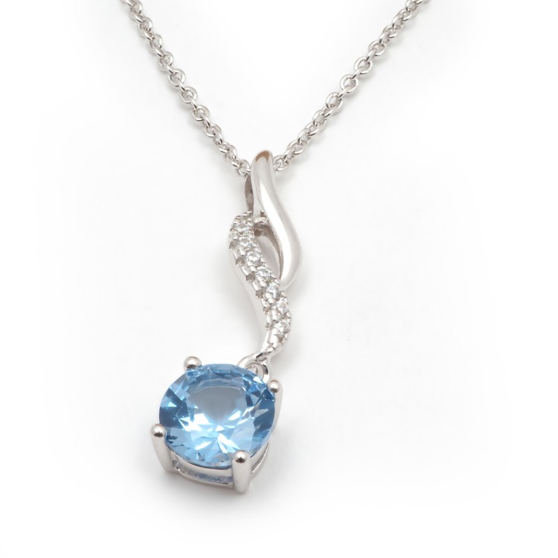 Collier fantaisie femme carador en argent et oxydes blanc et  bleu