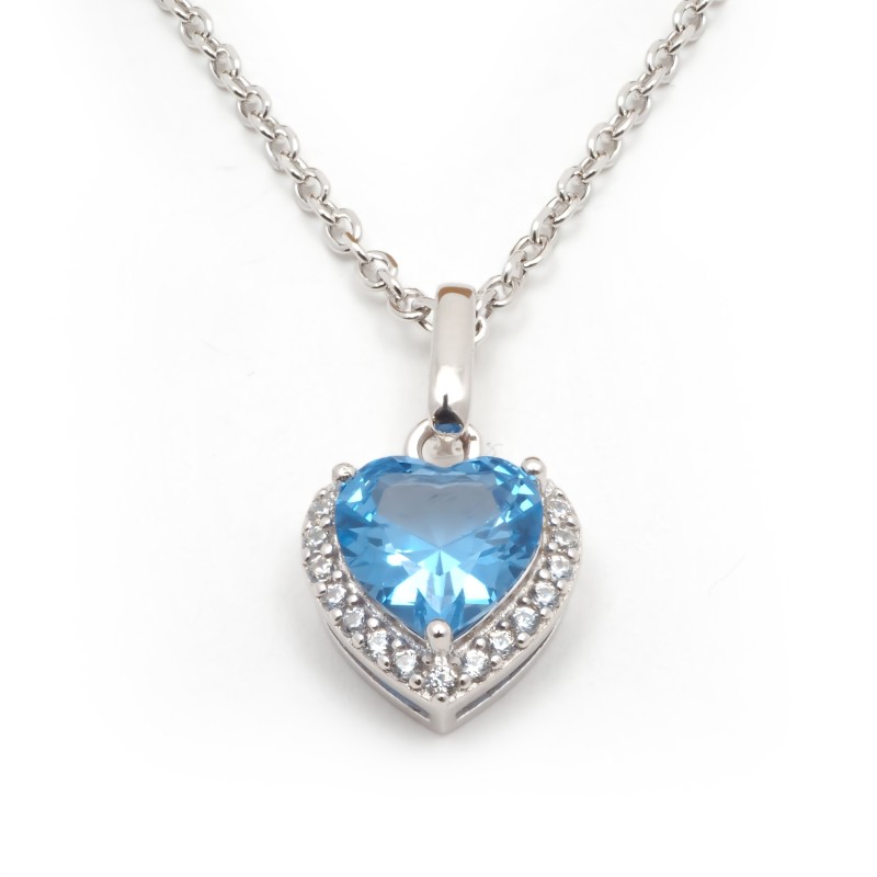 Collier fantaisie femme carador en argent avec oxydes de zirconium blancs et bleu motif cœur