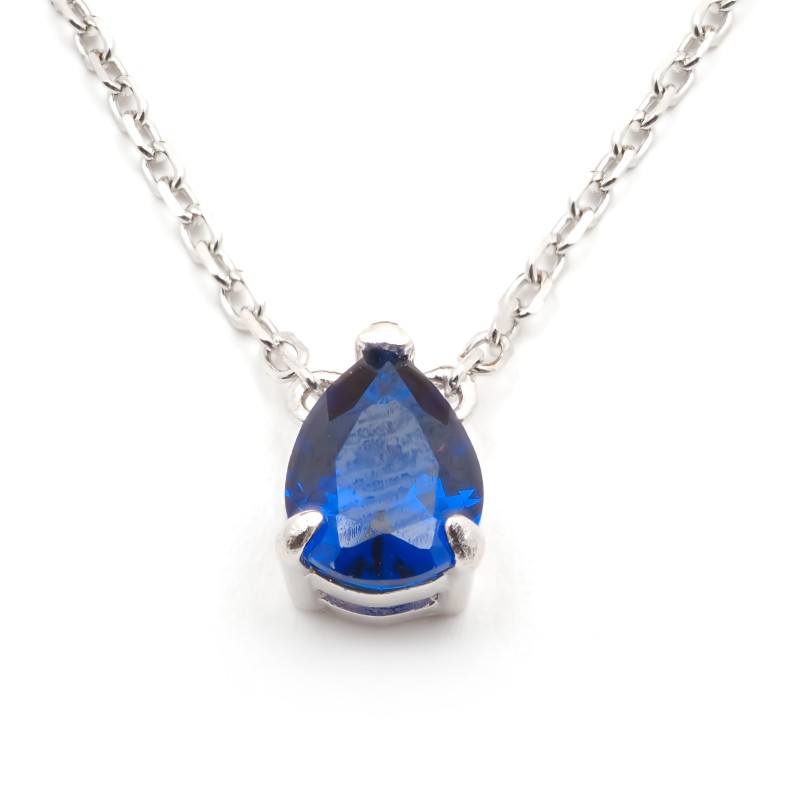 Collier solitaire femme carador en argent et oxyde bleu serti griffes