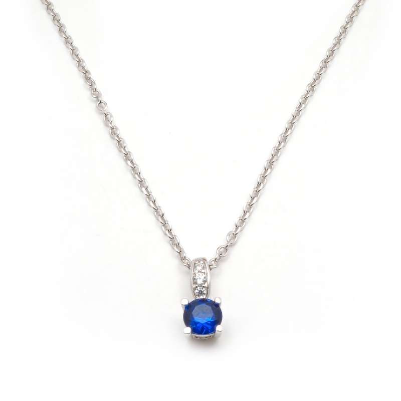 Collier fantaisie femme carador en argent et oxydes blanc et  bleu