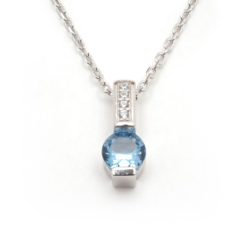 Collier fantaisie femme carador en argent et oxydes blanc et  bleu