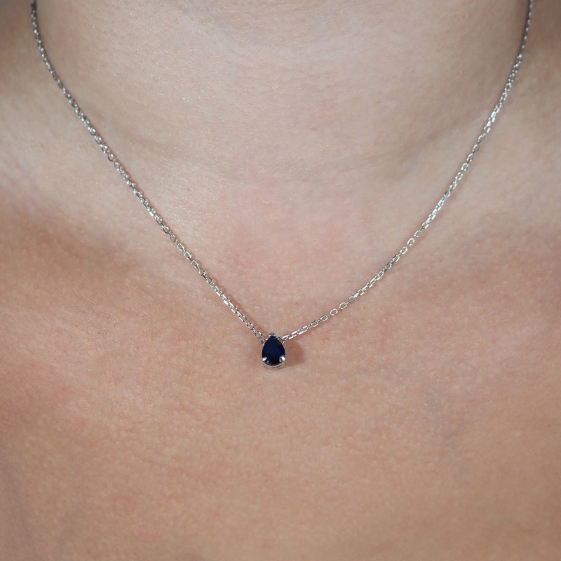 Collier solitaire femme carador en argent et oxyde bleu serti griffes