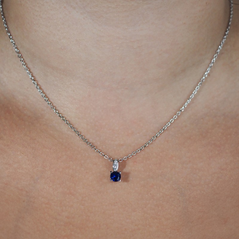 Collier fantaisie femme carador en argent et oxydes blanc et  bleu