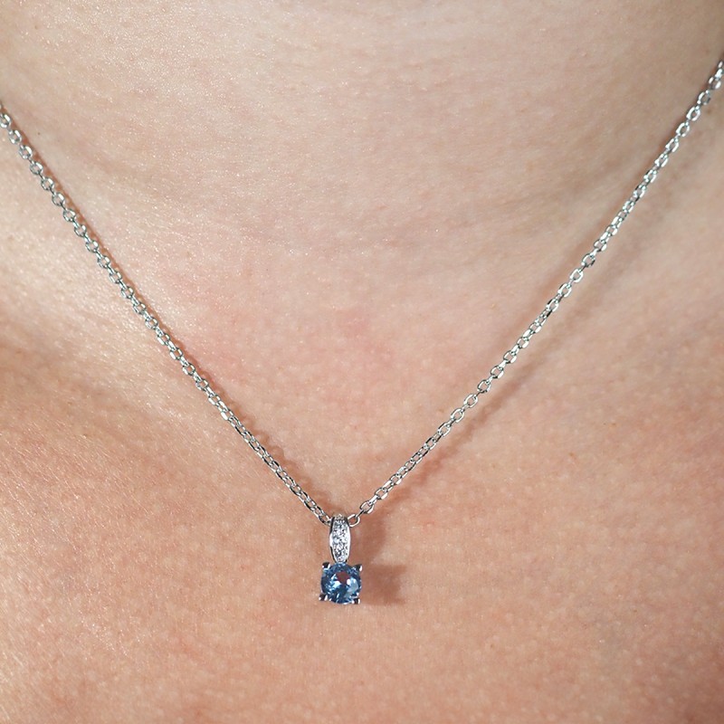 Collier fantaisie femme carador en argent et oxydes blanc et  bleu