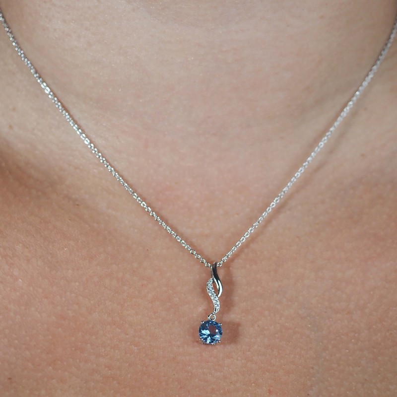 Collier fantaisie femme carador en argent et oxydes blanc et  bleu