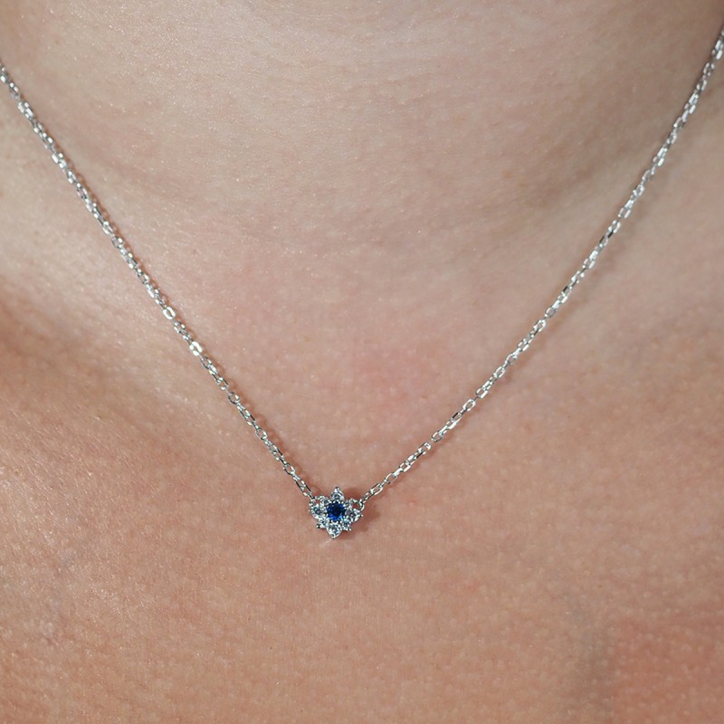 Collier fantaisie femme carador en  argent avec oxyde blanc et bleu motif étoile