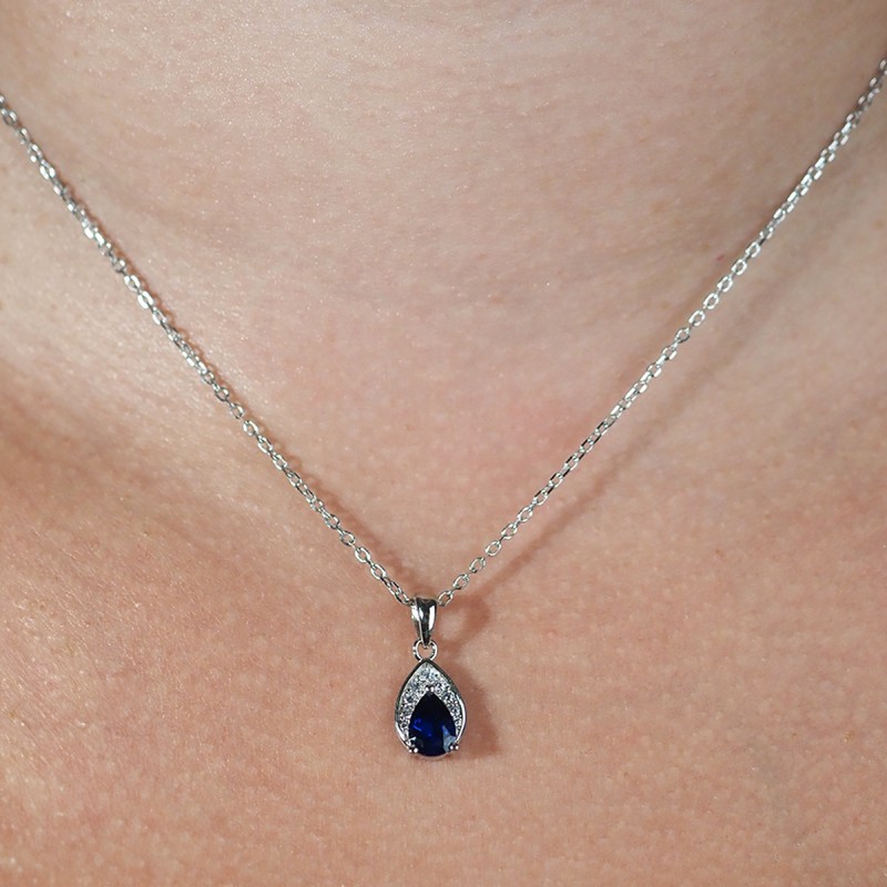 Collier fantaisie femme carador en  argent avec oxydes blanc et bleu