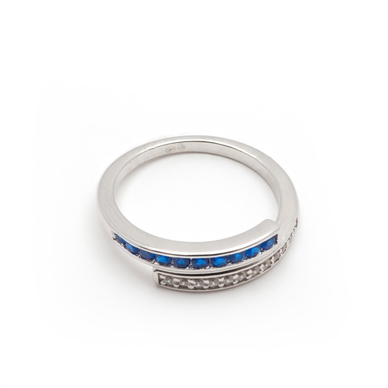 Bague Femme  Carador en argent avec oxydes de zirconium et spinelle bleu foncé