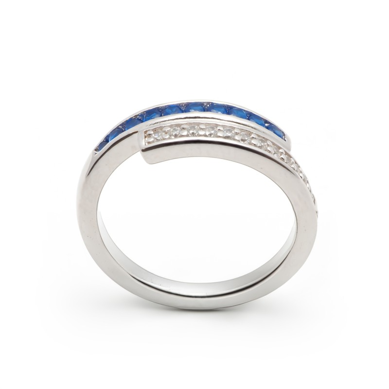 Bague Femme  Carador en argent avec oxydes de zirconium et spinelle bleu foncé