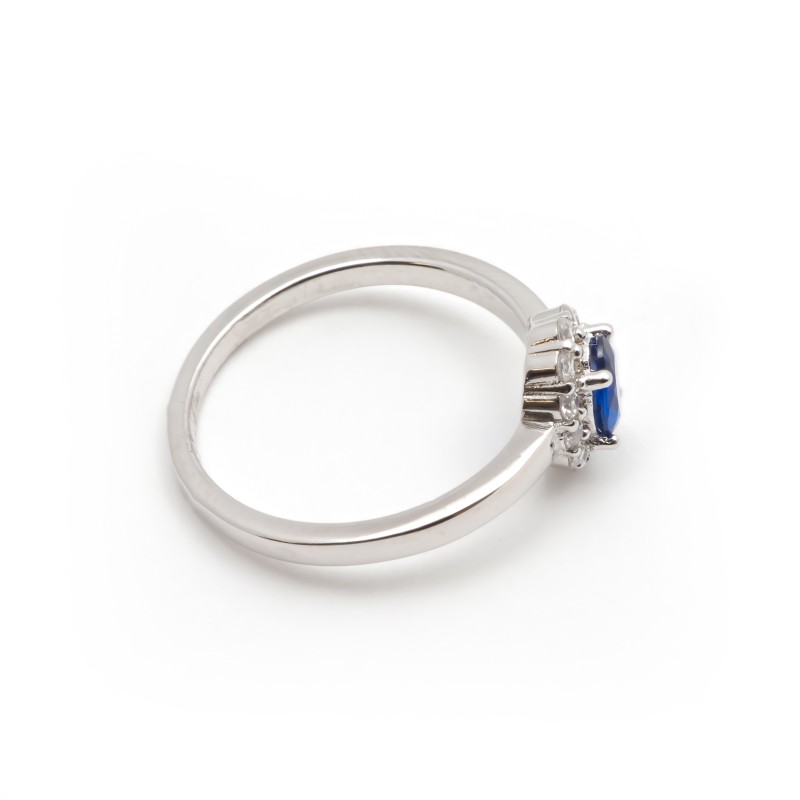 Bague Femme Carador Argent avec Spinelle bleu entouré d'Oxydes serti 4 griffes