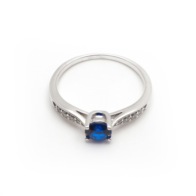 Bague solitaire accompagné Femme Carador en Argent avec Spinelle bleu et Oxydes de zirconium serti 4 griffes