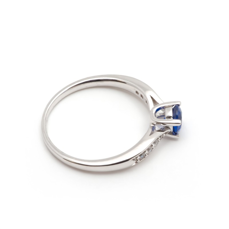 Bague solitaire accompagné Femme Carador en Argent avec Spinelle bleu et Oxydes de zirconium serti 4 griffes