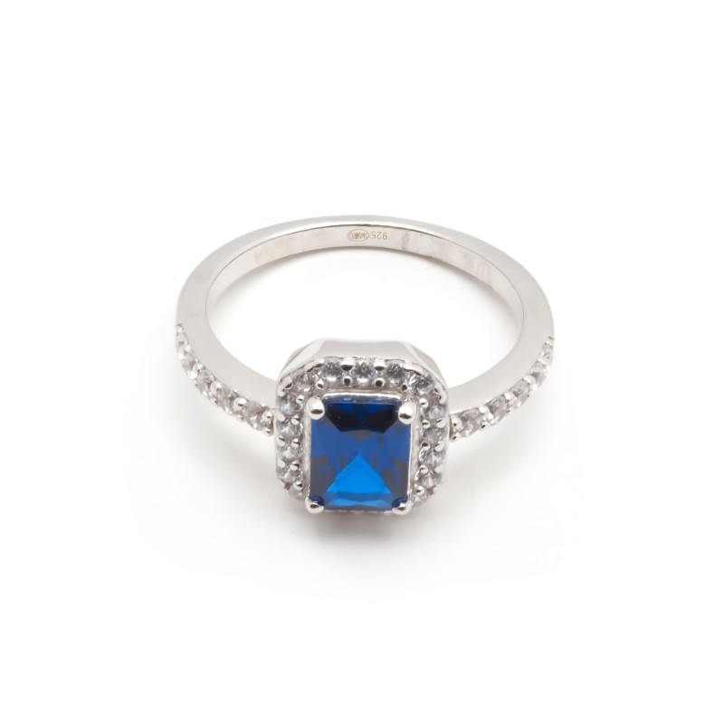 Bague Femme  Carador en argent avec oxydes de zirconium et spinelle bleu foncé
