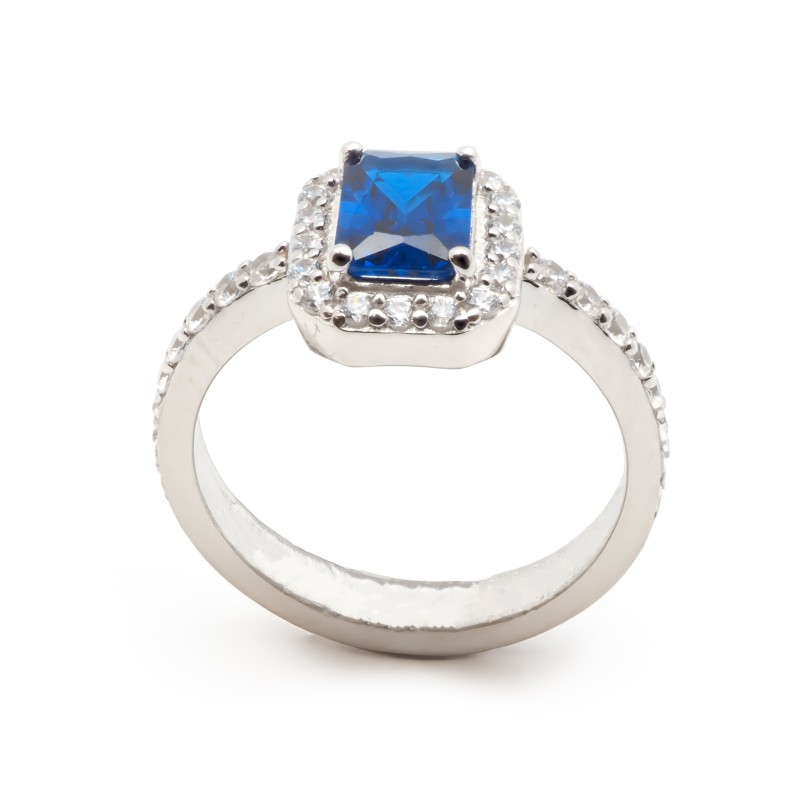 Bague Femme  Carador en argent avec oxydes de zirconium et spinelle bleu foncé