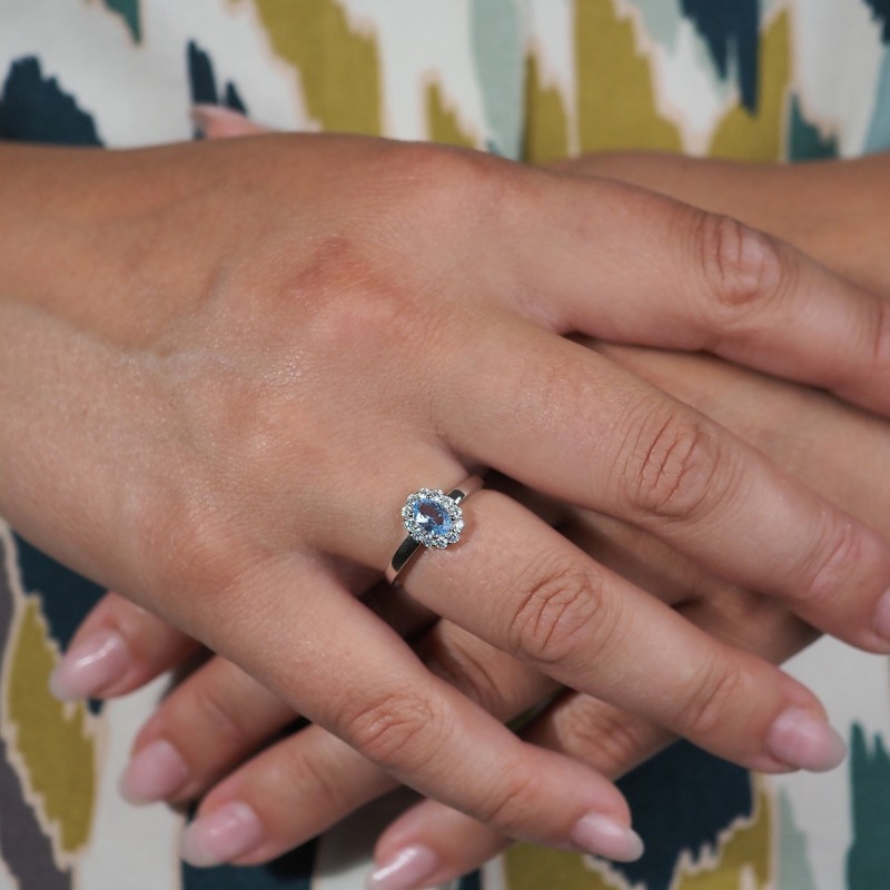 Bague Femme  Carador en argent avec oxydes de zirconium et spinelle bleu