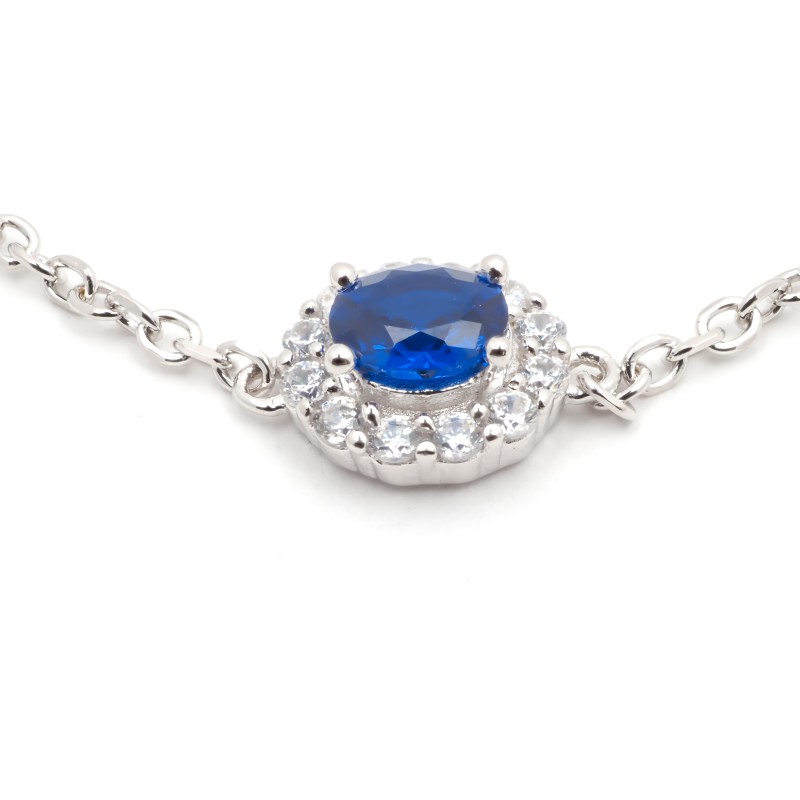 Bracelet femme fantaisie Carador en argent et 3 spinelles bleues entourées d'oxydes