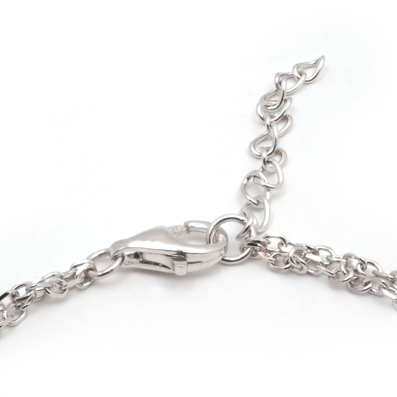 Bracelet femme fantaisie Carador double chaînes en argent  et spinelles bleu  et blanc motif coeurs entrelacés