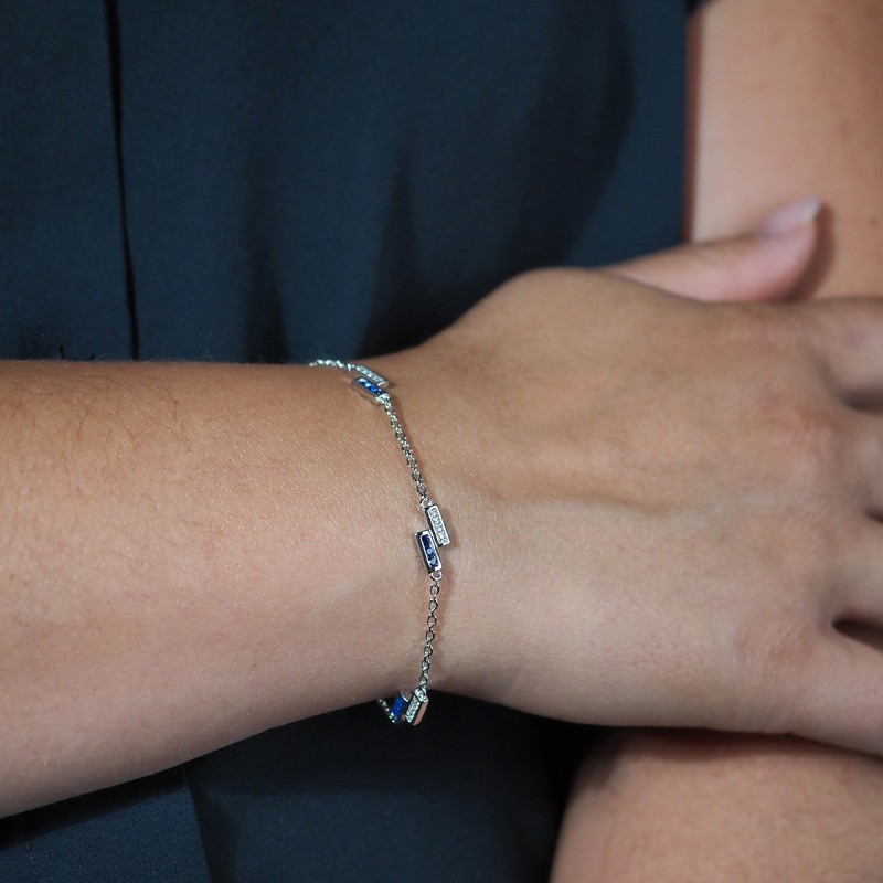 Bracelet femme fantaisie Carador en argent et oxydes blanc et bleus