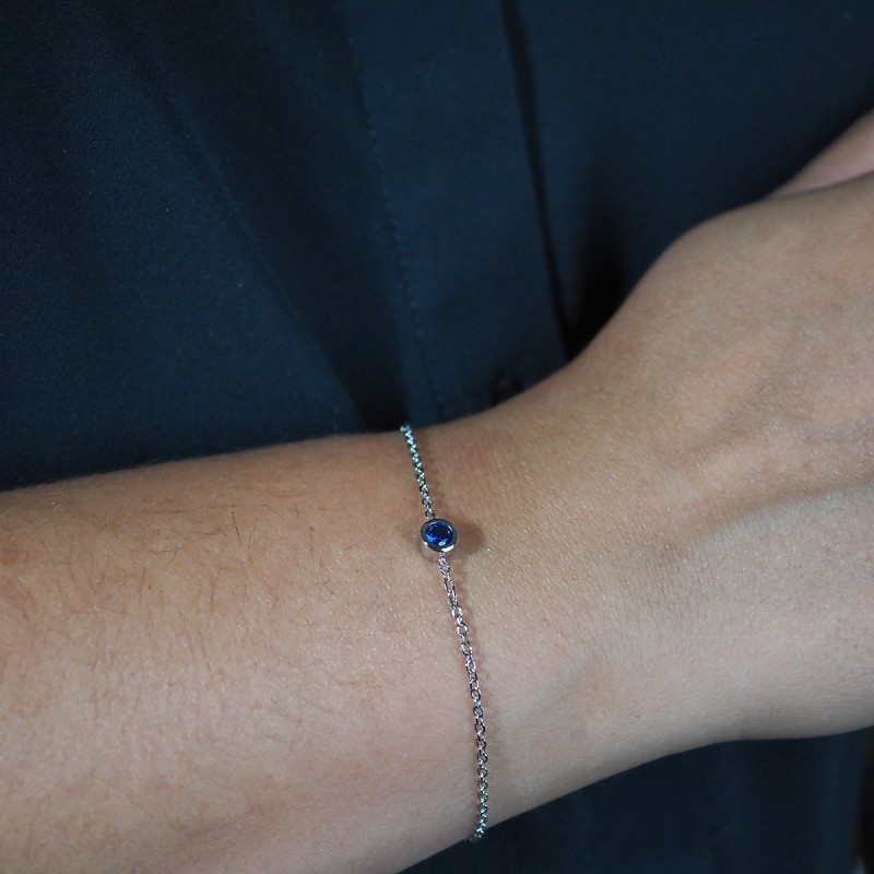 Bracelet femme fantaisie Carador en argent et spinelle bleue sertie clos