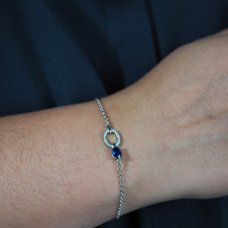 Bracelet femme fantaisie Carador en argent  et oxydes blanc et bleu