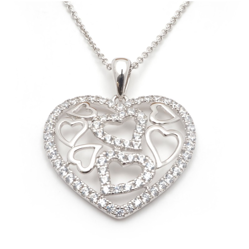 Collier fantaisie femme carador en argent avec oxydes de zirconium motif multi cœurs