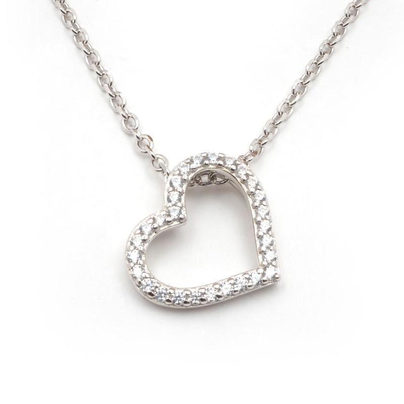 Collier fantaisie femme carador en argent avec oxydes de zirconium motif cœur ajouré serti