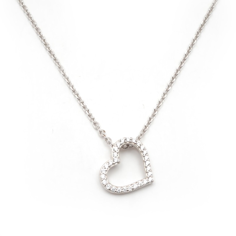 Collier fantaisie femme carador en argent avec oxydes de zirconium motif cœur ajouré serti