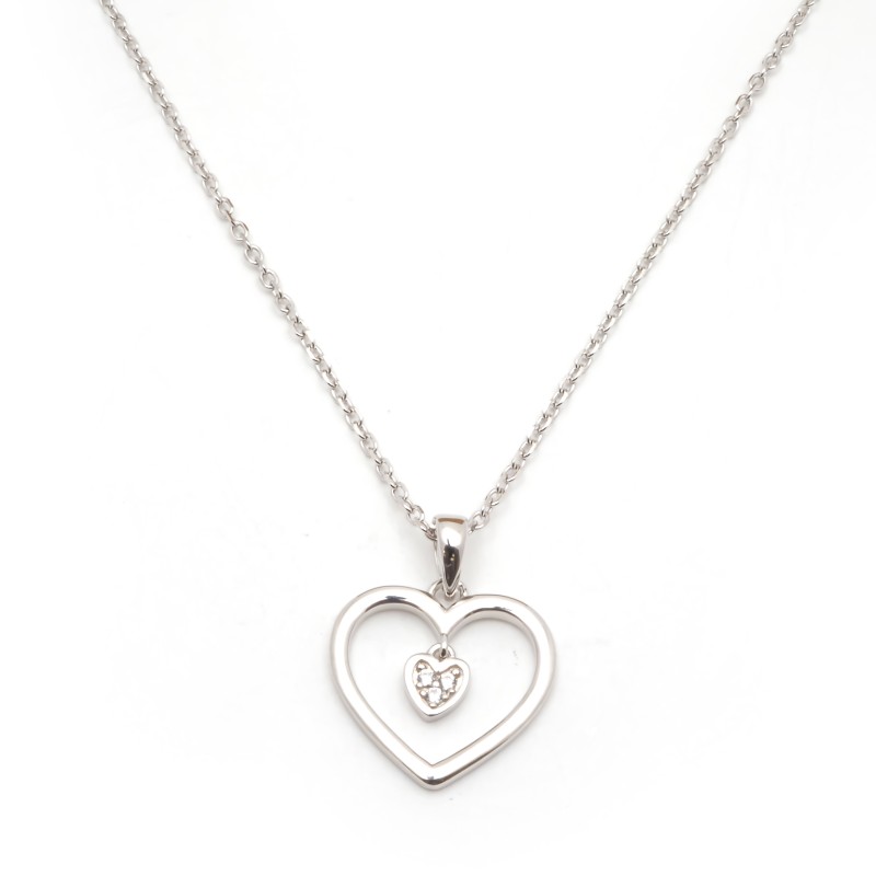 Collier femme carador en argent motif coeur avec oxydes de zirconium