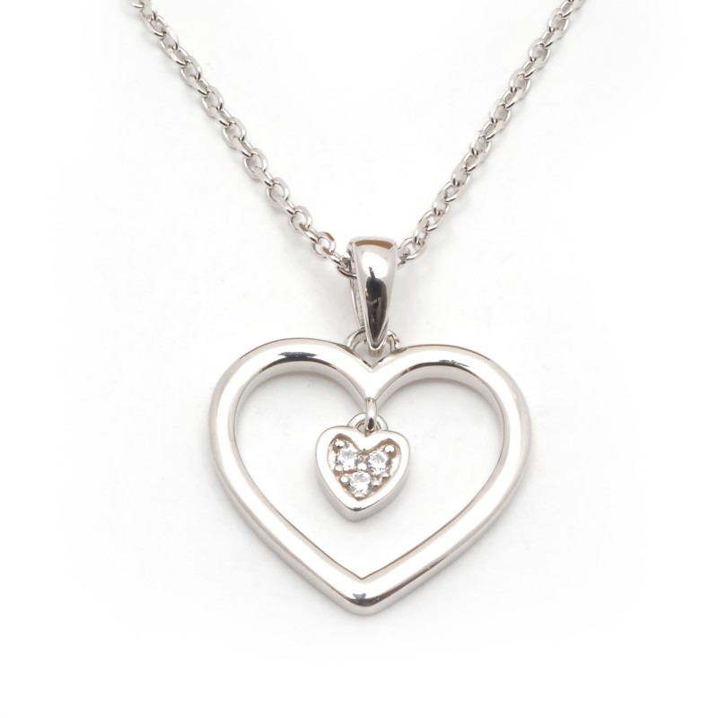 Collier femme carador en argent motif coeur avec oxydes de zirconium