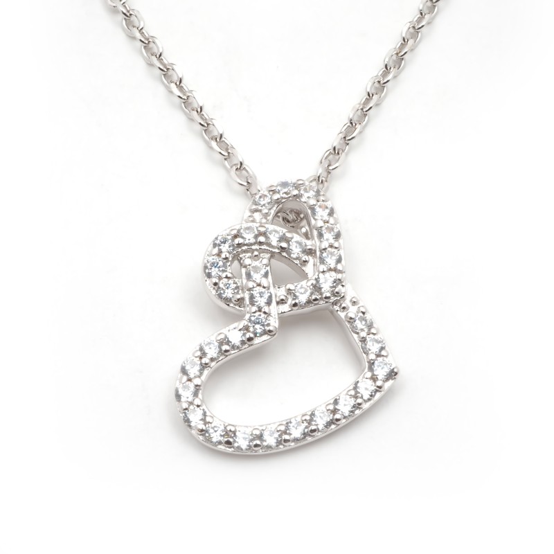 Collier fantaisie femme carador en argent avec oxydes de zirconium motif cœurs entrelacés  sertis