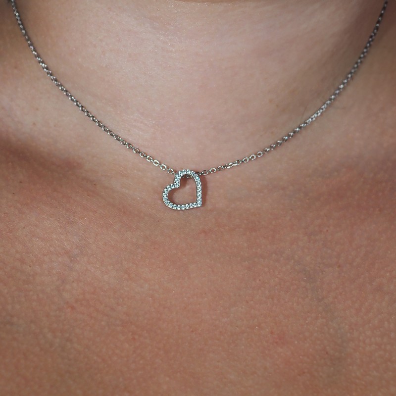 Collier fantaisie femme carador en argent avec oxydes de zirconium motif cœur ajouré serti