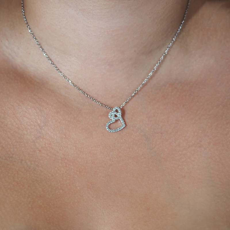 Collier fantaisie femme carador en argent avec oxydes de zirconium motif cœurs entrelacés  sertis