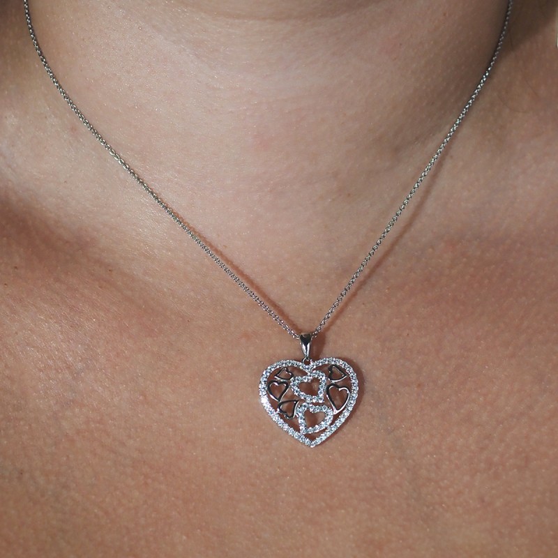 Collier fantaisie femme carador en argent avec oxydes de zirconium motif multi cœurs