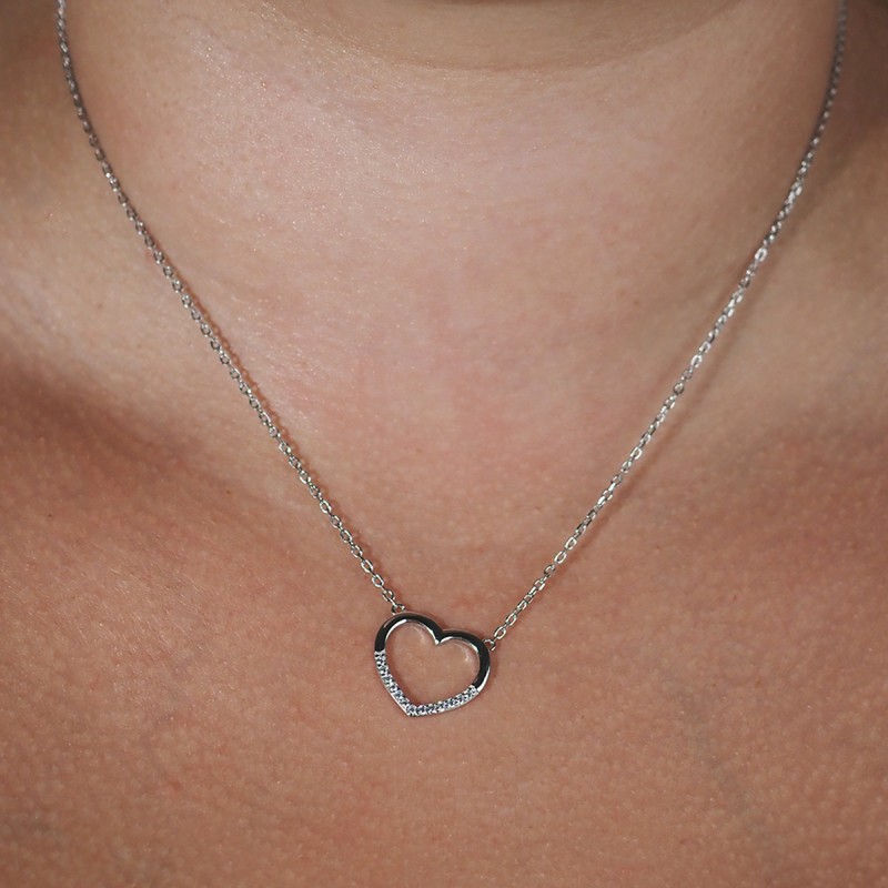Collier fantaisie femme carador en  argent avec oxydes de zirconium motif coeur