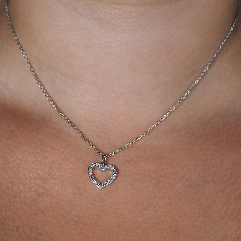 Collier fantaisie femme carador en  argent avec oxydes de zirconium motif coeur