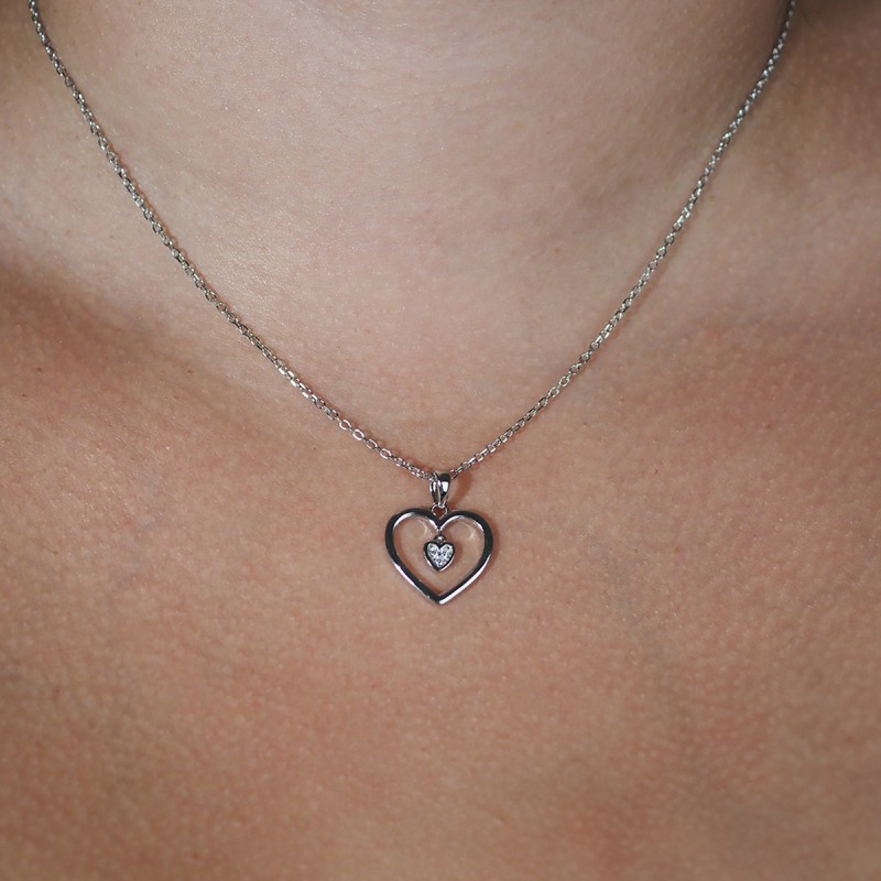 Collier femme carador en argent motif coeur avec oxydes de zirconium