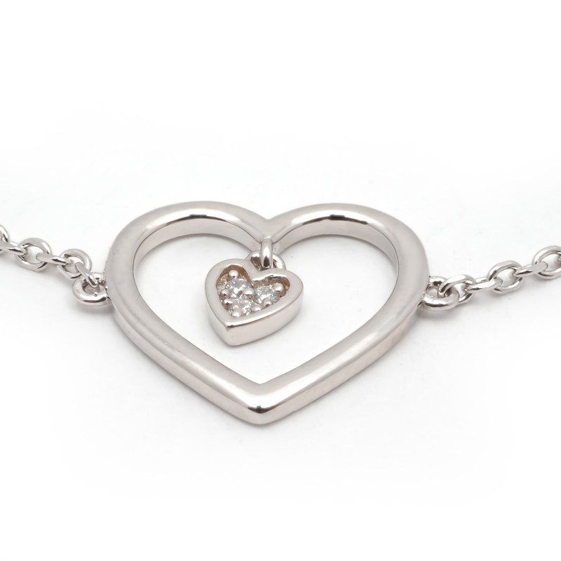 Bracelet femme fantaisie Carador en argent et oxydes de zirconium motif cœur