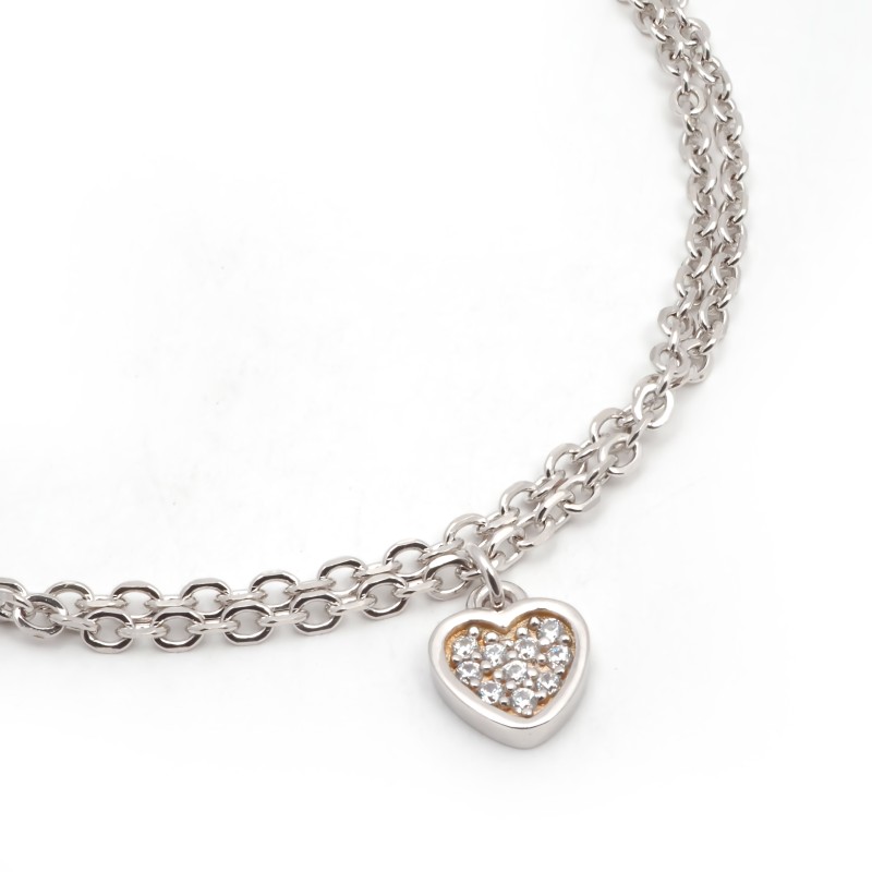 Bracelet femme fantaisie Carador en argent et oxyde de zirconium motif cœur