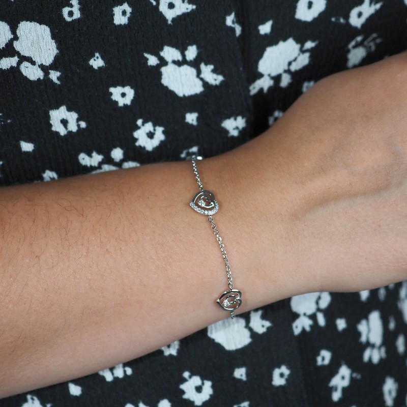 Bracelet en Argent Carador Femme Motifs Cœurs Sertis d'Oxydes de Zirconium