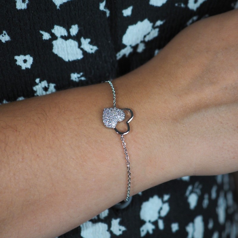 Bracelet argent femme Carador motif deux coeurs