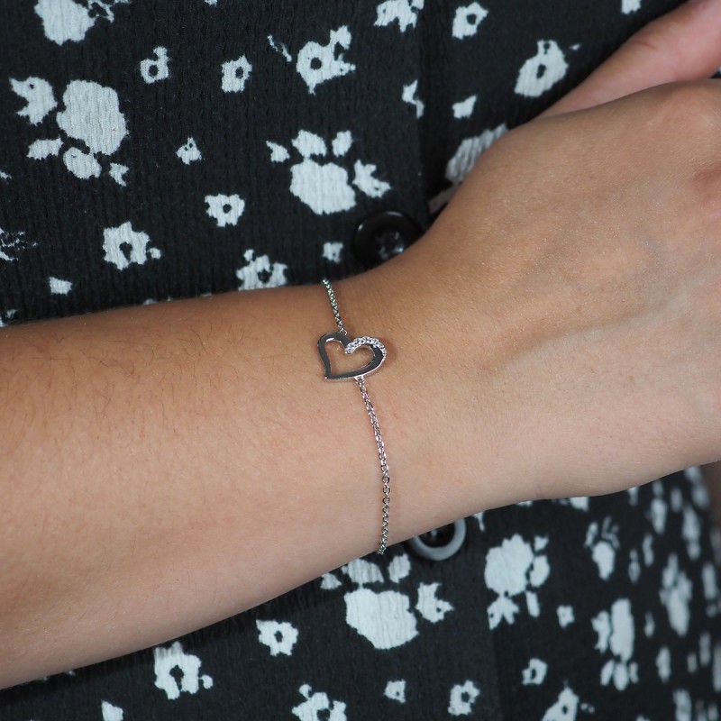 Bracelet femme fantaisie Carador  en argent  et oxydes de zirconium motif coeur