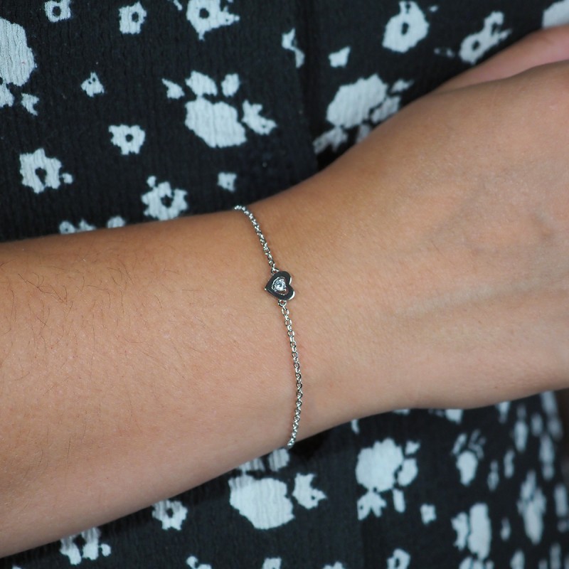 Bracelet femme fantaisie Carador en argent et oxyde de zirconium motif cœur