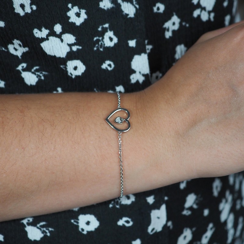 Bracelet femme fantaisie Carador en argent et oxydes de zirconium motif cœur